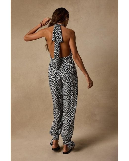 Lulus Brown Elodie Multi Boho Print Backless Jumpsuit