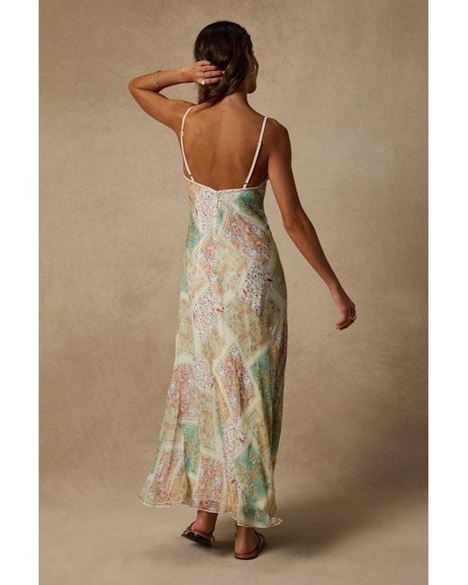 Lulus Brown Nicole Multi Patchwork Slip Midi Dress