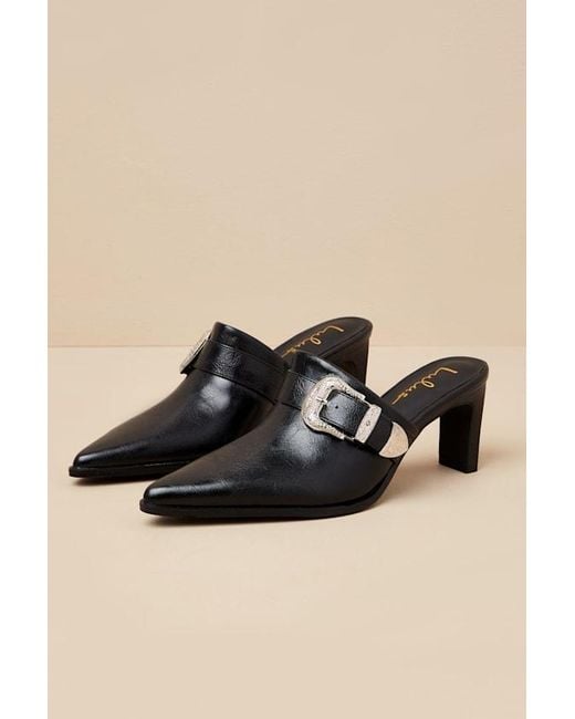 Lulus Black Isabetta Pointed-Toe Buckle Mules