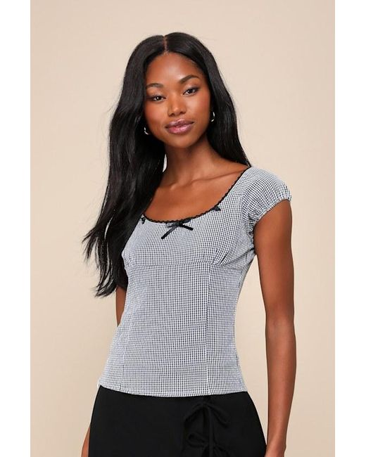 ZEMETA Multicolor Cottage Gingham Cap Sleeve Bow Top