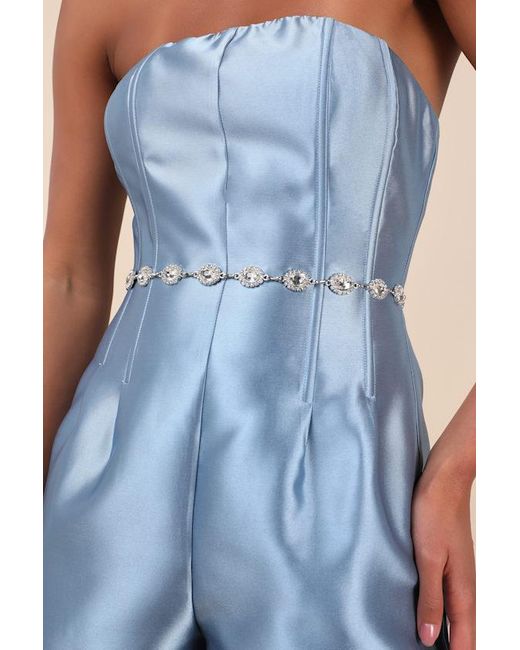 Lulus Blue Brilliant Addition Rhinestone Chain Belt