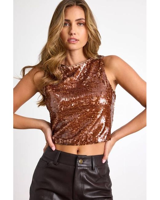 Lulus Brown Chelia Shiny Sequin Cropped Tank Top