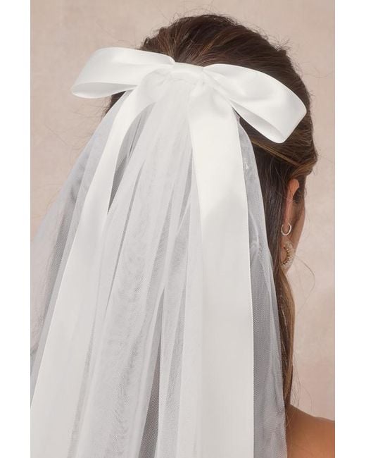 Lulus White Dreamy Adoration Satin Bow Hair Clip Veil