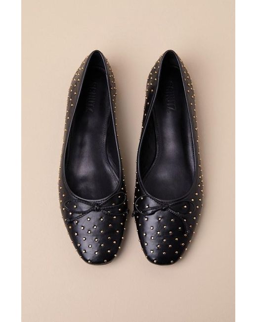 SCHUTZ SHOES Black Arissa Studded Leather Bow Ballet Flats