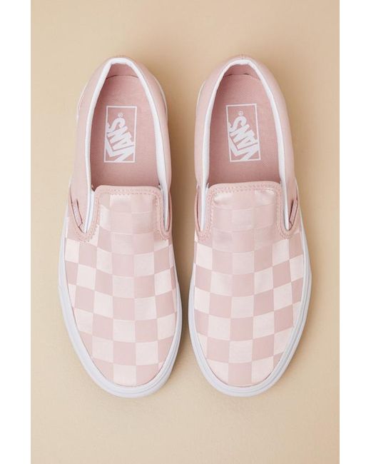 Vans Natural Classic Rose Checkerboard Satin Slip-On Sneakers