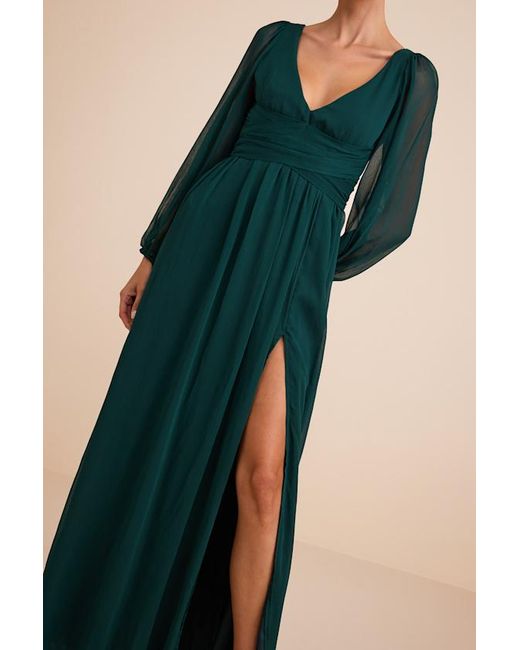Lulus Green Enchant My Love V-Neck Long Sleeve Maxi Dress