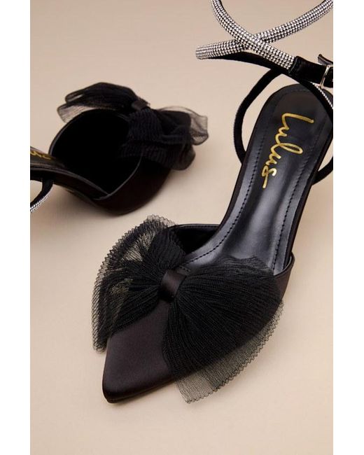 Lulus Natural Lelanee Satin Rhinestone Bow Ankle Strap Pumps
