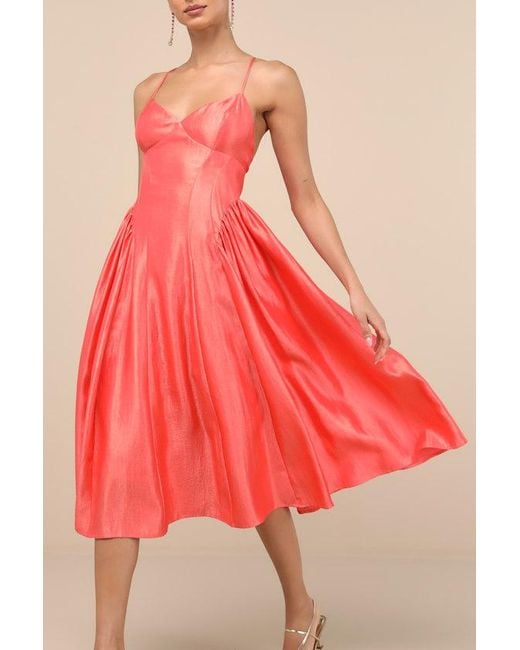 Lulus Paride Shiny Gathered Lace-Up Midi Dress