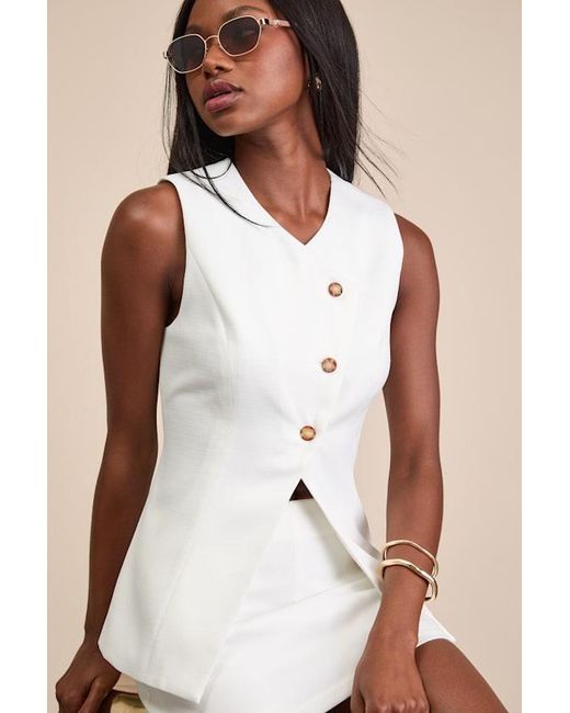 Lulus Natural Teslee Textured Asymmetrical Vest Top