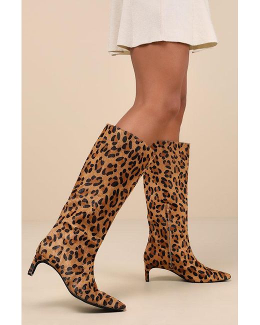 INTENTIONALLY ______ Brown Seville Cheetah Calf Hair Leather Knee-High Boots