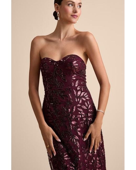 Lulus Red Beyza Sequin Beaded Strapless Midi Dress
