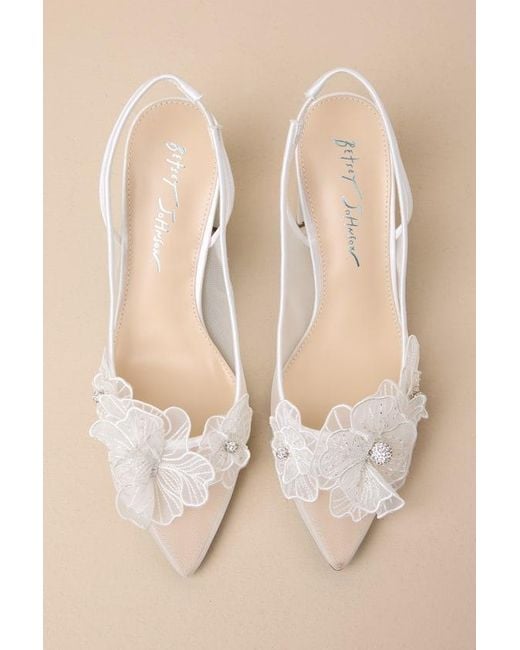 Betsey Johnson Natural Sb-Petra Mesh Satin Floral Rhinestone Slingback Pumps