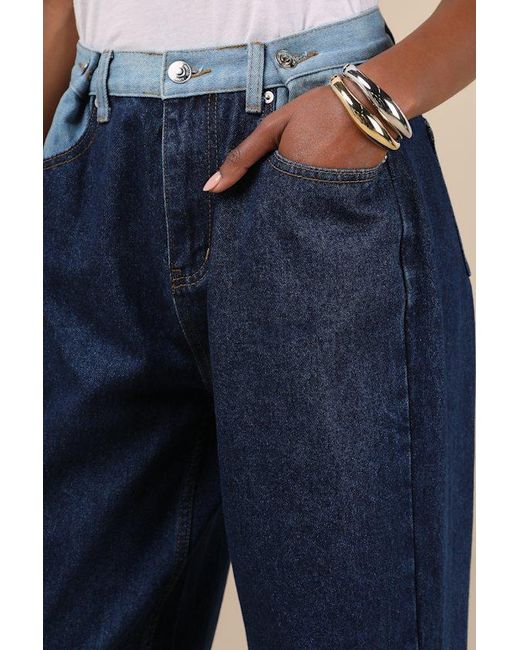 Steve Madden Blue Emeric Dark Wash Multi High-Rise Wide-Leg Jeans