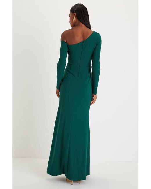 Lulus Green Elegant Sensation Emerald Asymmetrical Pleated Maxi Dress