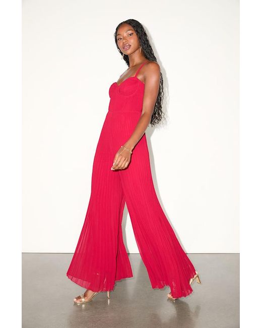 Lulus Red Exemplary Poise Pleated Wide-Leg Jumpsuit