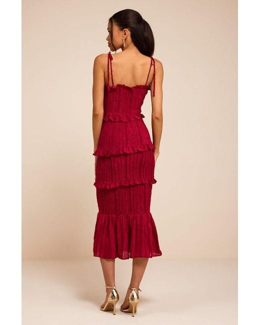 Lulus Red Aymana Smocked Bodycon Midi Dress