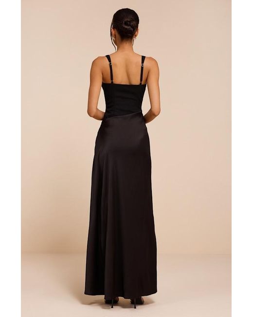 Lulus Black Irene Mixed Media Bustier Maxi Dress