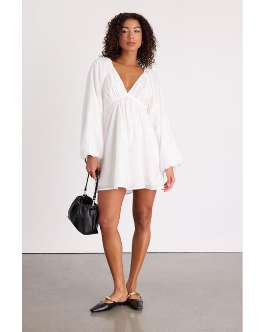 Lulus White Amerah Textured Balloon Sleeve Babydoll Mini Dress