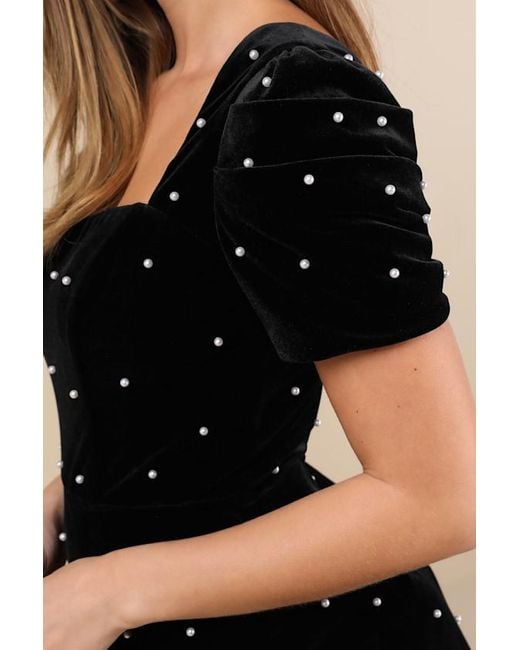 Lulus Luxe Possibilities Velvet Pearl Mini Dress in Black | Lyst