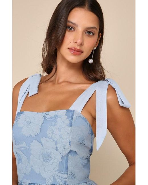 Lulus Blue Proof Of Perfection Floral Tiered Tie-Strap Midi Dress