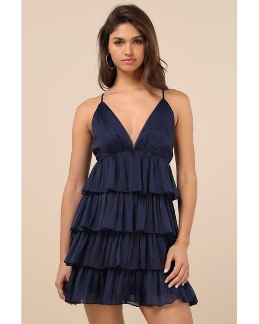 Lulus Blue The Party's Tier Organza Tiered Backless Mini Dress