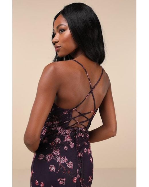 Lulus Natural Total Crush Floral Print Mesh Lace-Up Midi Dress