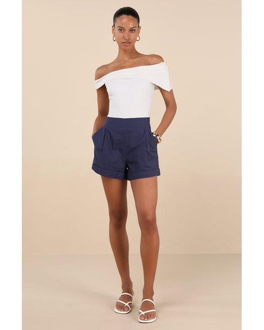 Lulus Blue Marieke Pleated High-Rise Shorts