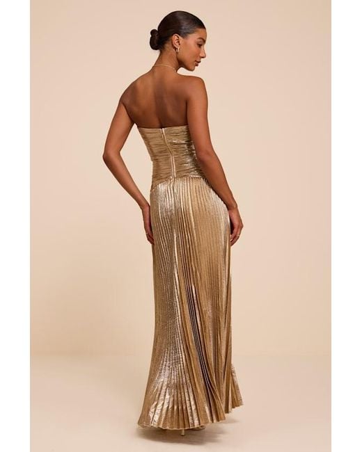 Lulus Natural Charlene Pleated Strapless Maxi Dress