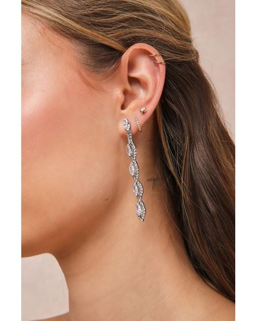 Lulus Natural Upscale Direction Rhinestone Drop Earrings