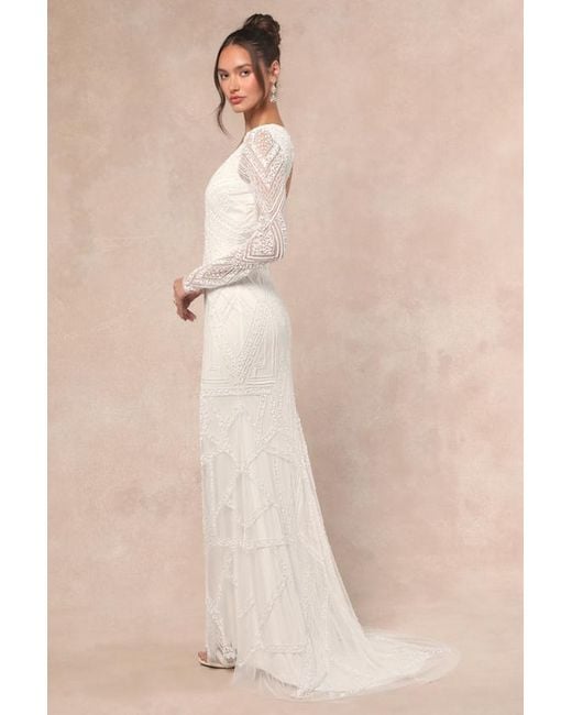 Lulus Natural Deedra Sequin Beaded Backless Maxi Dress