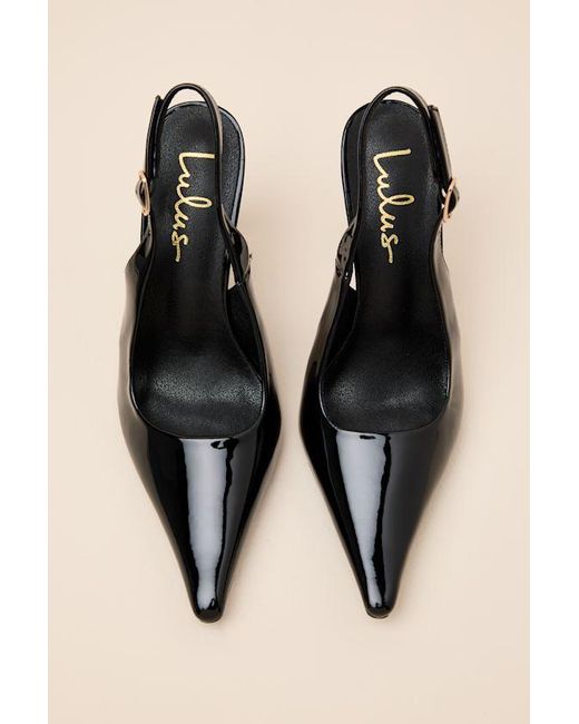 Lulus Black Katrina Patent Pointed-Toe Slingback Pumps