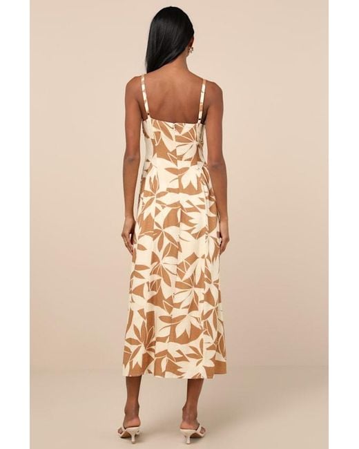 Lulus Natural Veris Cream And Floral Bustier Midi Dress