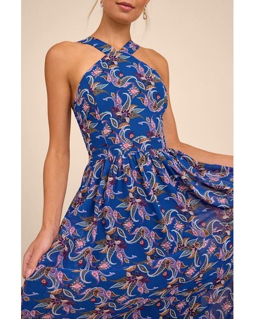 Lulus Blue Lilja Floral Print Maxi Dress