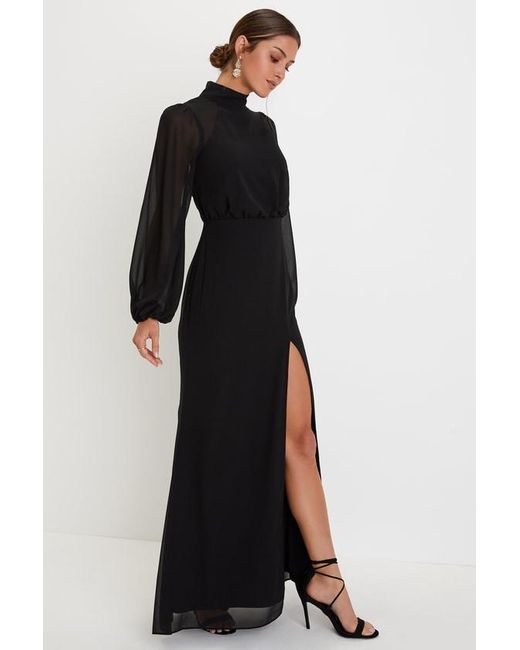 Lulus Black Graceful Entrance Long Sleeve Backless Maxi Dress