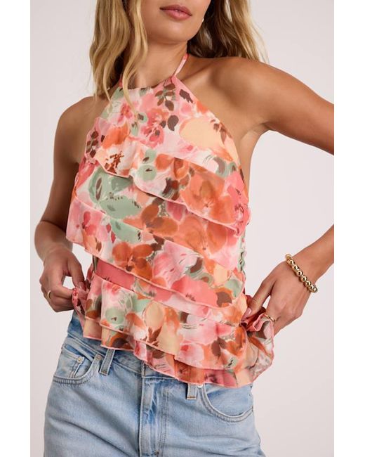 Lulus Pink Maylee Multi Floral Ruffled Halter Top
