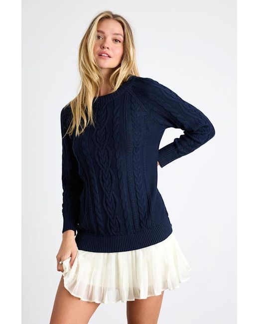 Lulus Blue Alvie Cable Knit Drop Waist Sweater Dress