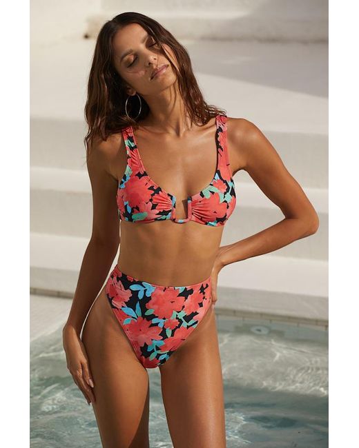 Lulus Brown Catch Some Waves Multi Floral High-Cut Bikini Bottoms
