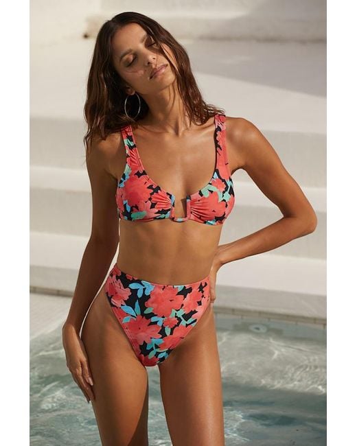 Lulus Brown Catch Some Waves Multi Floral High-Cut Bikini Bottoms