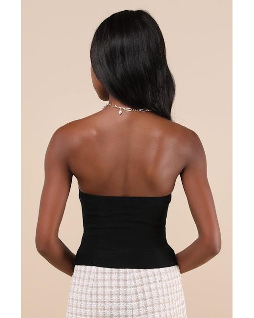 Motel Black Matuha And Cream Bow Strapless Crop Top