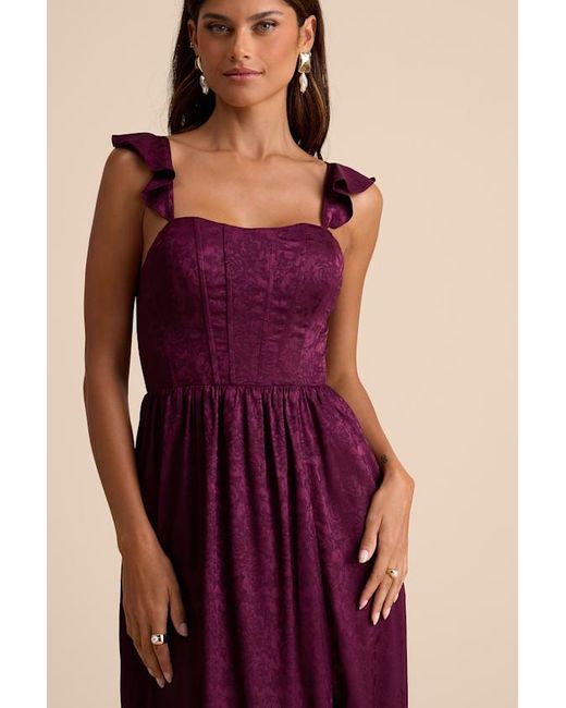 Lulus Purple Arlaith Plum Jacquard Lace-Up Corset Maxi Dress