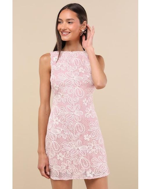 Lulus Pink Fenicia Abstract Floral Embroidered Mini Dress