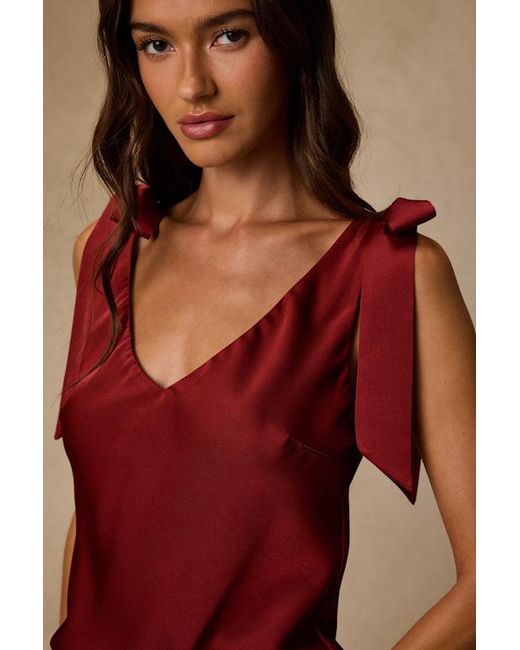 Lulus Red Denia Satin V-Neck Tank Top