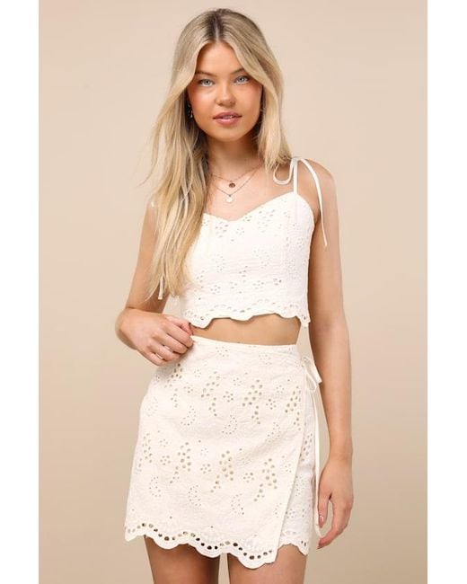 Lulus Natural Kamilla Cream Eyelet Embroidered Mini Wrap Skirt