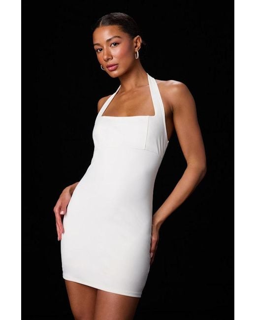 Lulus Black Reyna Ponte Knit Halter Mini Dress