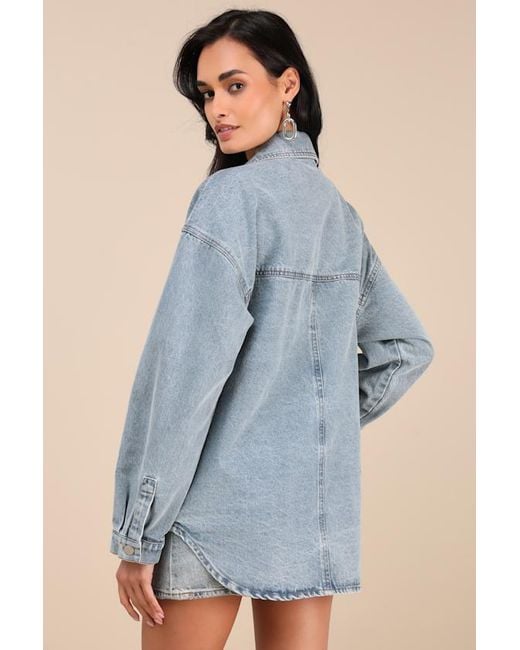 Lulus Blue Callahan Light Wash Denim Oversized Shacket