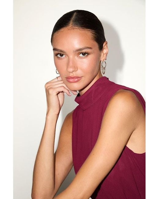 Lulus Red Classic Elegance Chiffon Sleeveless Mock Neck Mini Dress