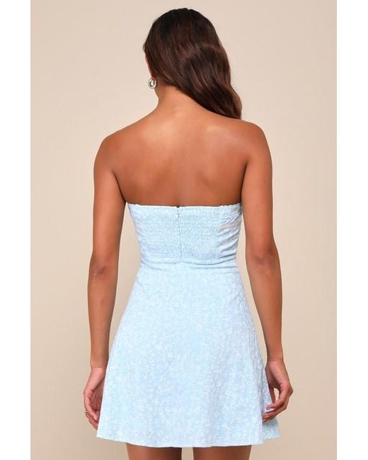 Lulus Blue Precious Babe Floral Ribbon Strapless Mini Dress