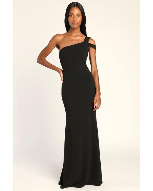 Lulus Black Make An Entrance One-Shoulder Mermaid Maxi Dress