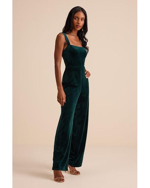 Lulus Black Sayana Emerald Velvet Sleeveless Straight Leg Jumpsuit