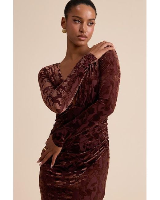 Lulus Brown Patricia Velvet Burnout Long Sleeve Maxi Dress